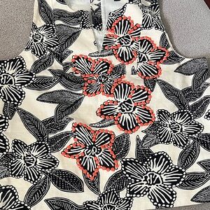 J. Crew Black and White Floral Top with Red Accents